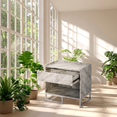 Table d'appoint Azrael 24 po L x 16 po P x 25 po H, 1 tiroir, imitation marbre