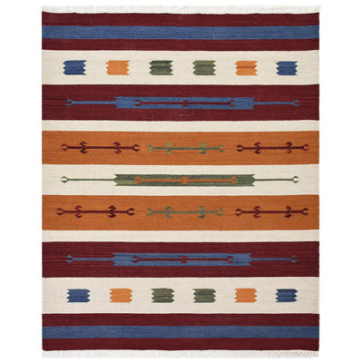 Clare Hand Woven Flat Weave Kilim Wool Eco-Friendly Area Rugs - Rectangle, Multicolor, Contemporary Modern Design, Low Pile Handmade Area Rugs for Living Room, Bed Room