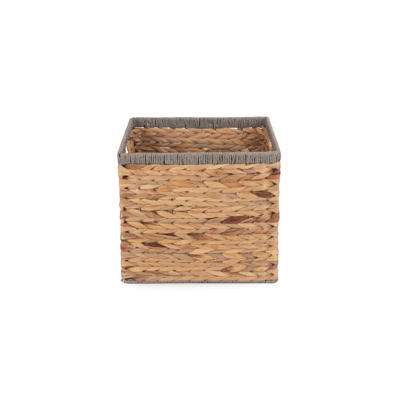 Wicker Storage Basket with Grey Rope border, 29 cm H x 35 cm W x 35 cm D