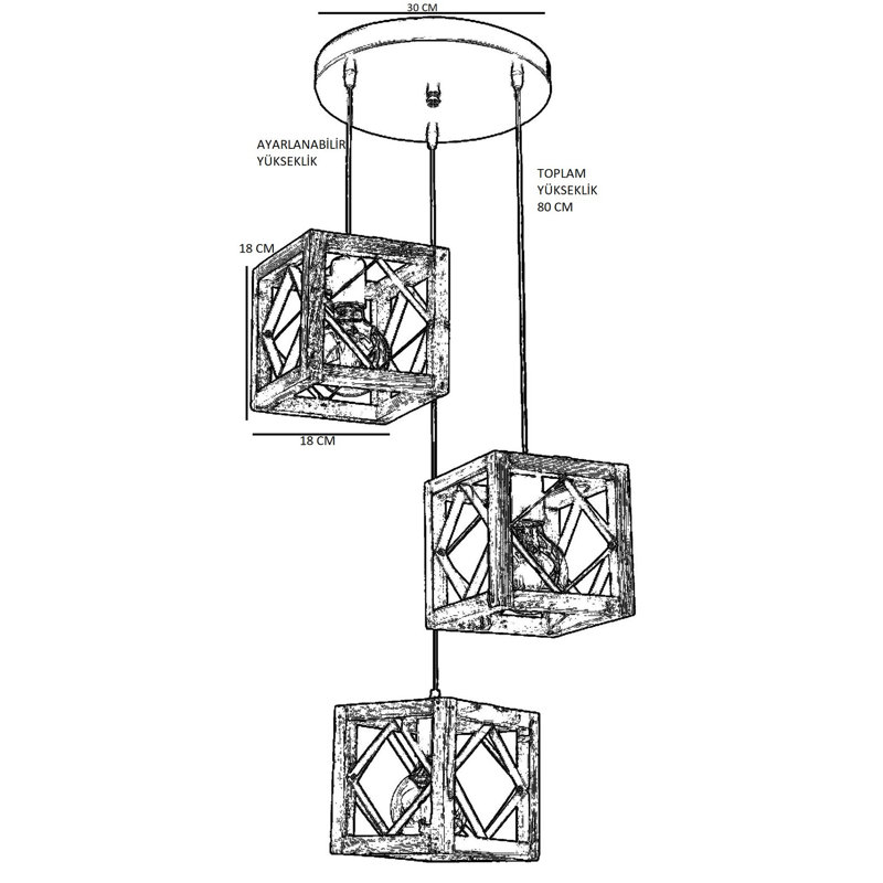 Loucks 3 - Light Walnut/Black Cluster Pendant