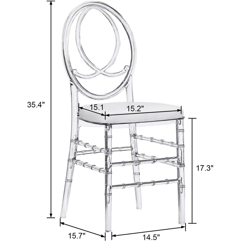 Ensemble de 3 chaises ovales à dossier ovale - Chaises transparentes empilables entièrement assemblées, moule unique, sans vis, pas de bruit grinçant, chaise de salle à manger élégante pour mariage, salle de réception, cuisine, maison