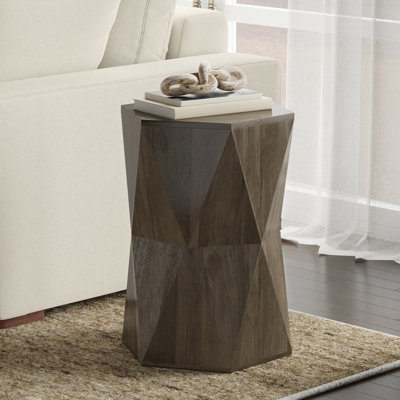McKinley 16"W Solid Mango Wood Contemporary Hexagon Accent Table with Sculptural Design
