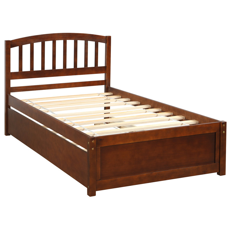  Platform Bed Wood Frame with Trundle, Timeless and Practical, Brown