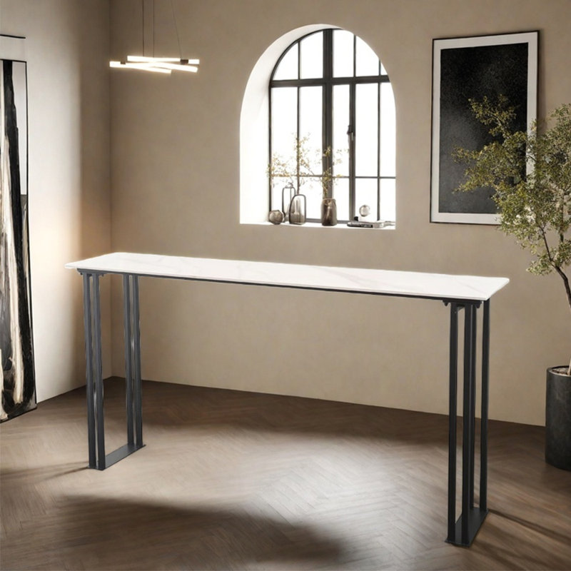 Une table de bar longue et luxueuse, H 41,3 po x L 55,1 po x l 15,7 po, Blanc