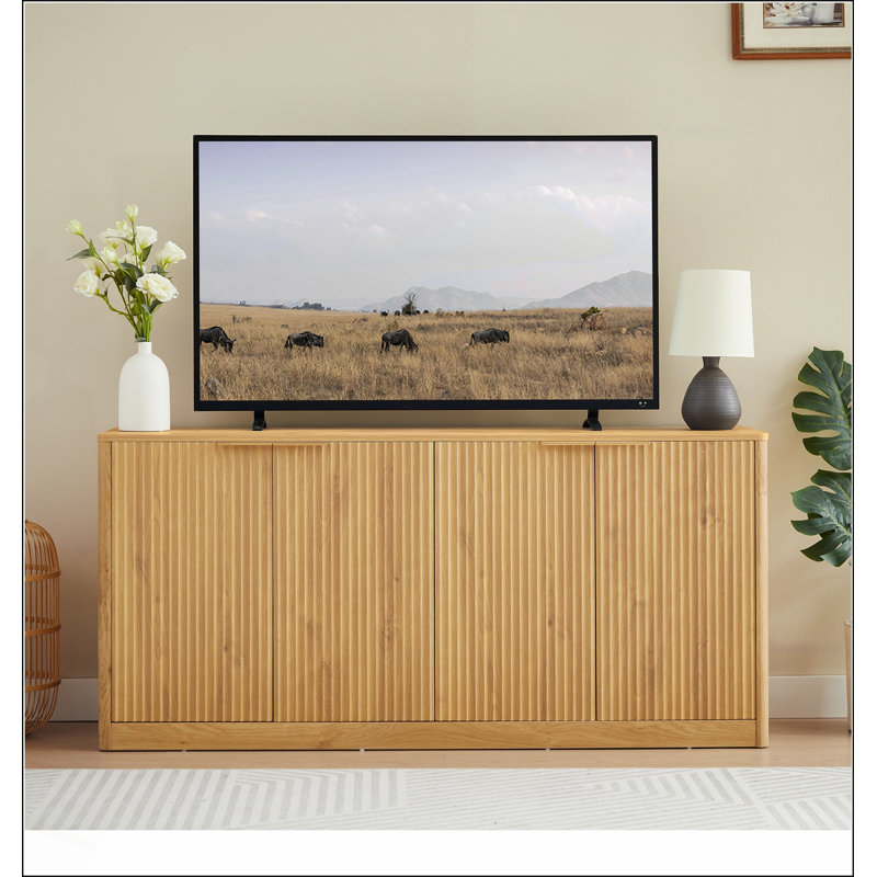 Buffet ondulé moderne de 59 pouces avec contour incurvé avec rangement à 4 portes, parfait pour la cuisine, la chambre à coucher et le salon