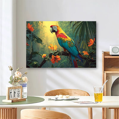 Portrait de perroquet aux couleurs vives, grande impression sur toile tendue avec châssis pour le salon et la chambre à coucher