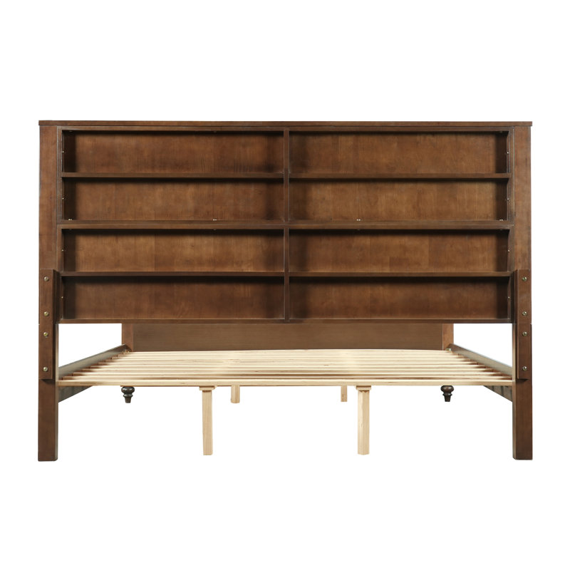 Camak 3-Piece Mid-Century Modern Wooden Bedroom Set With Platform Bed And 2-Drawer Nightstands, Walnut, King