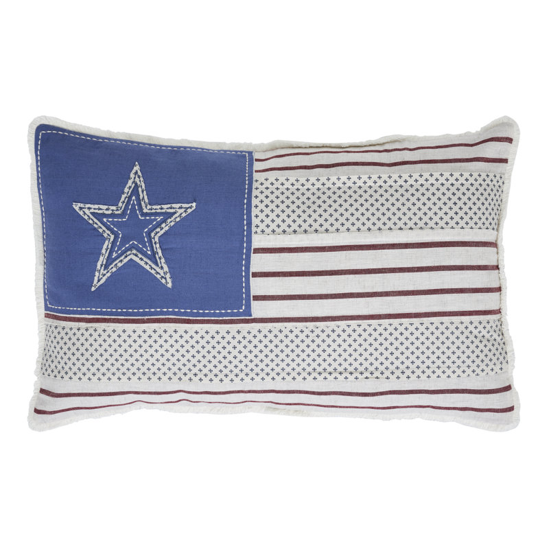 Appliqued Cotton Blend Reversible Throw Pillow