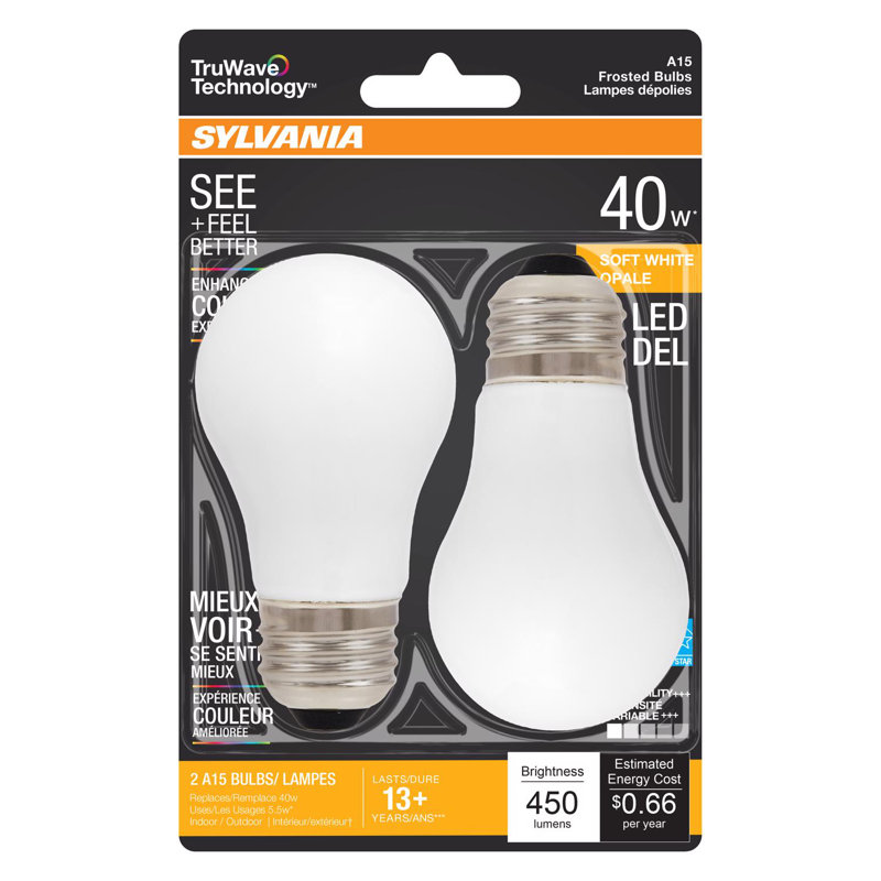 Ampoule à DEL TruWave A15 E26 (moyenne) Sylvania, blanc doux, 40 watts, paquet de 2