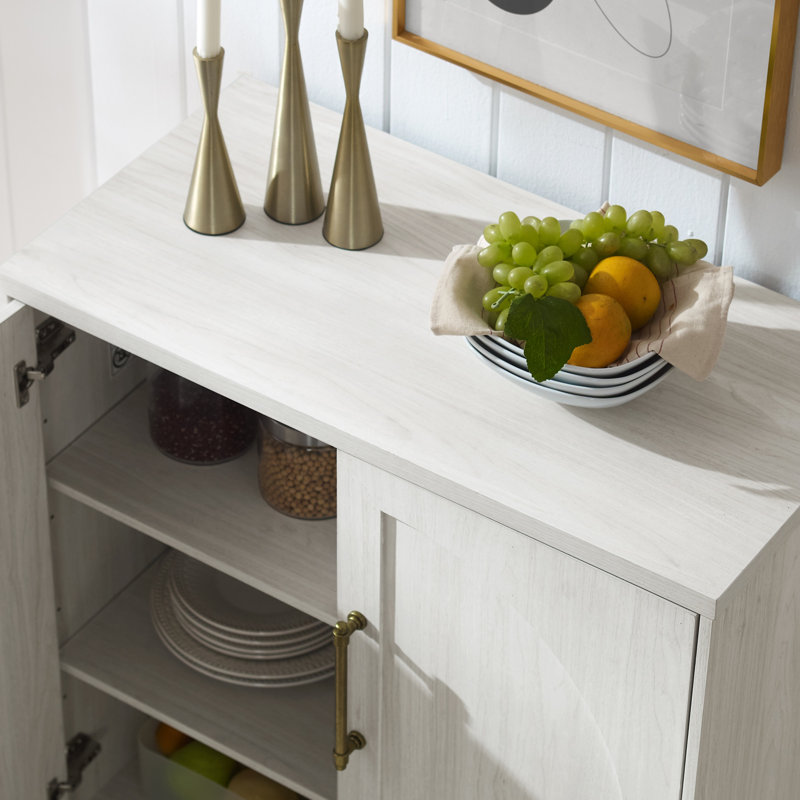Garde-manger de style campagne moderne H 32 po, armoire buffet avec porte arquée et tablettes réglables, White