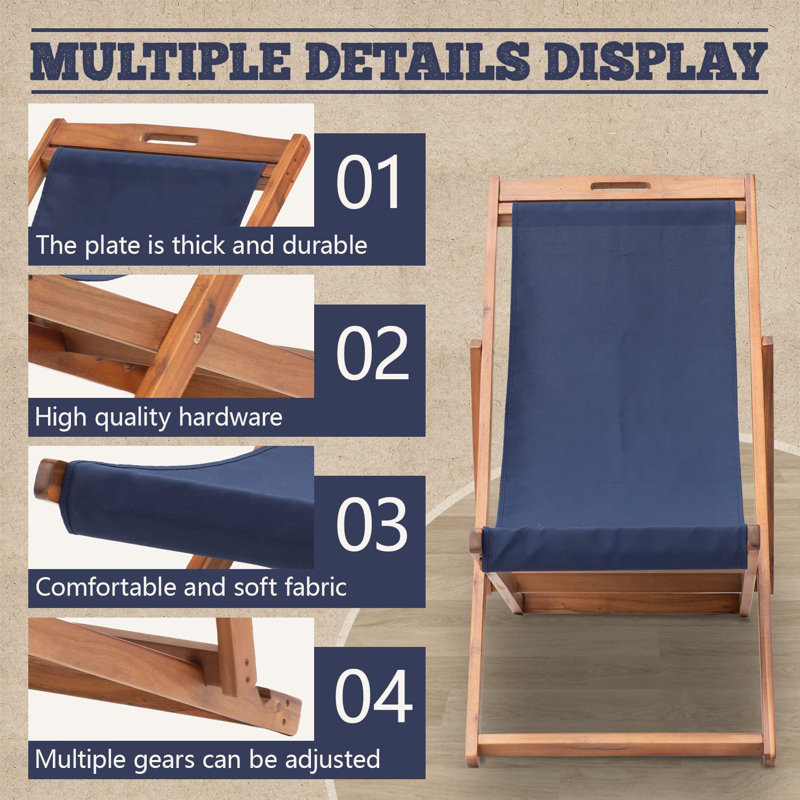 Chaise de plage pliante Rebecca, chaise longue d'extérieur portable avec dossier inclinable et structure légère, chaise de plage confortable pour le camping, le patio, la piscine et les voyages