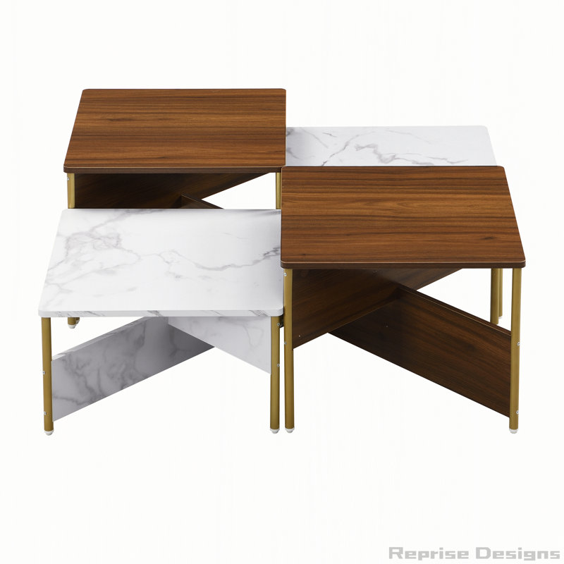 Ensemble de 4 tables basses Modern Modern, Blanc/noyer