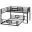 Lit simple superposé au dessus d'un lit double avec échelles, structure de lit superposé en métal en forme de L