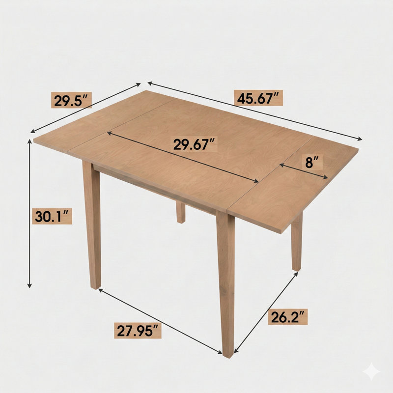 Table de salle à manger extensible réglable de 29 à 45 pouces, pouvant accueillir 4 personnes, table de cuisine pliante avec pieds en bois d'hévéa, peu encombrante pour le salon, la cuisine, la salle à manger et le petit espace (table seulement)