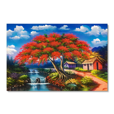 Flamboyán Tree Village, Puerto Rican Decor, Wall Art, UV Printed & Floated Metal Wall Décor 24x36”