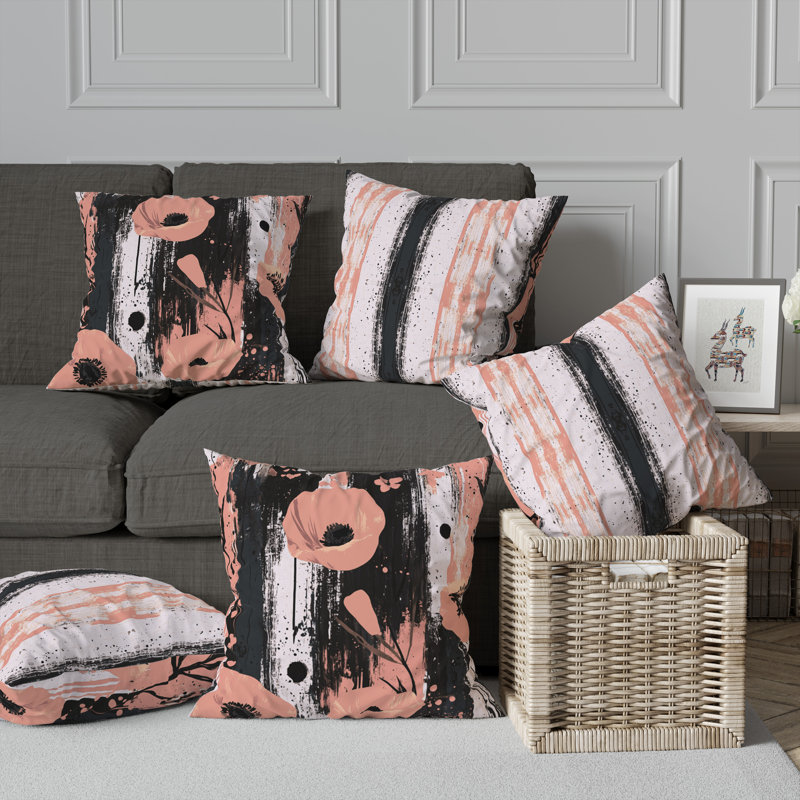 Expressionist Poppy Indoor/Outdoor 20x20, Square 20", Pink/Black