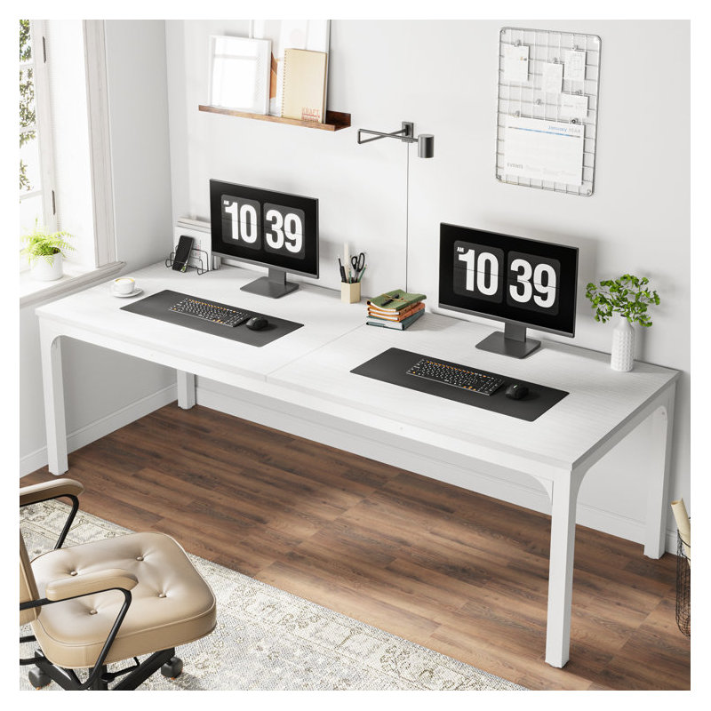 200cm W Metal Base Computer Desk, White, White