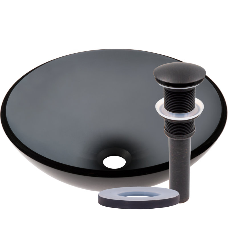 Novatto 16.5'' Black Glass Circular Bathroom Sink, Oil Rubbed Bronze