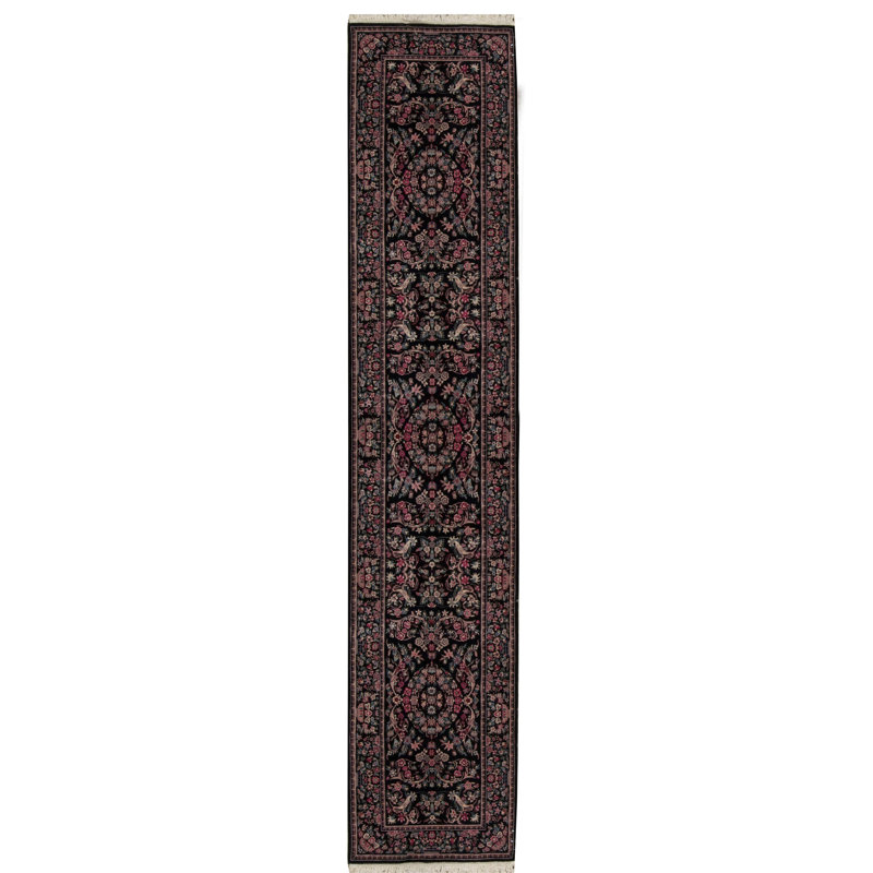 Chemin de table noir et noir noué à la main de haute qualité