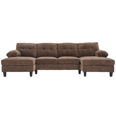 U-Shaped Sectional Sofa 103.5" Chenille Fabric Couch With Dual Chaise Lounges