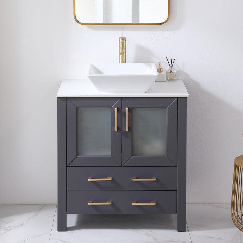 Kenyla 30''Dark Gray Vessel Modern Single Bathroom Vanity with Ceramic Vanity Top
