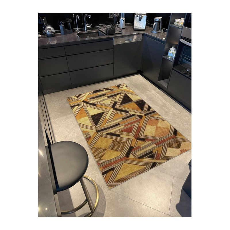 Tapis lavable à motif géométrique jaune, Sous-tapis rectangulaire de 3 pi 3 po x 4 pi 11 po