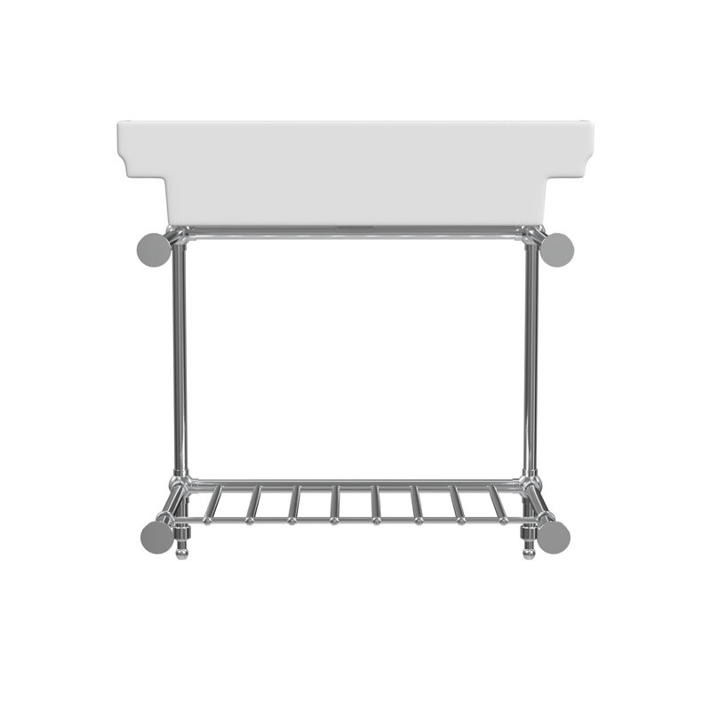 Gloss White Fireclay Rectangular Console Bathroom Sink with Overflow, Single, Chrome