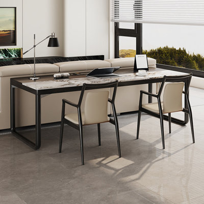 Bureau d'ordinateur noir et blanc en bois massif fritté avec prise de courant intégrée