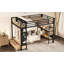 Structure de lit mezzanine avec garde-robe, lit mezzanine en métal avec tablettes de rangement et panneau perforé-1141735792