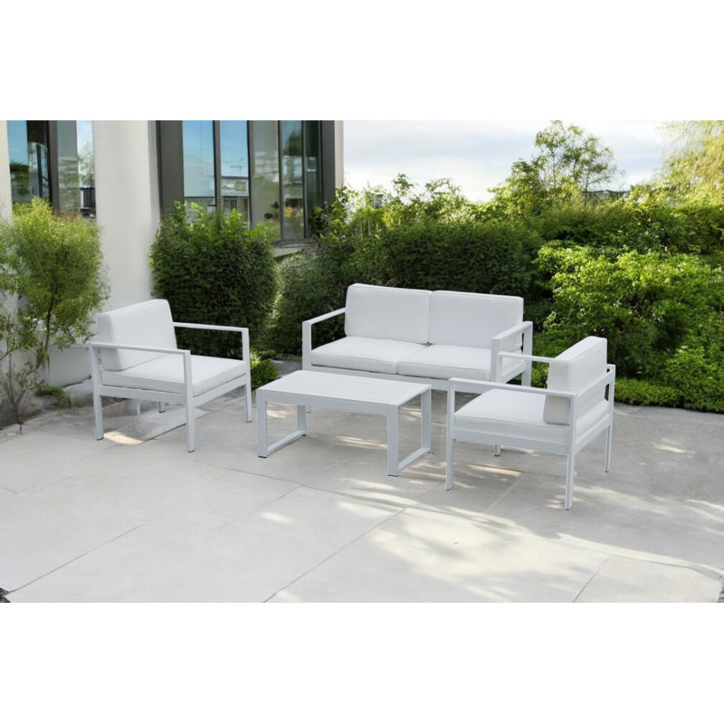 Pangea Home Aynura 6-Person Aluminum Outdoor Conversation Set with Cushions – Complete Modern Patio Seating Group with Rust-Free Frame & Ultra-Comfort Cushions