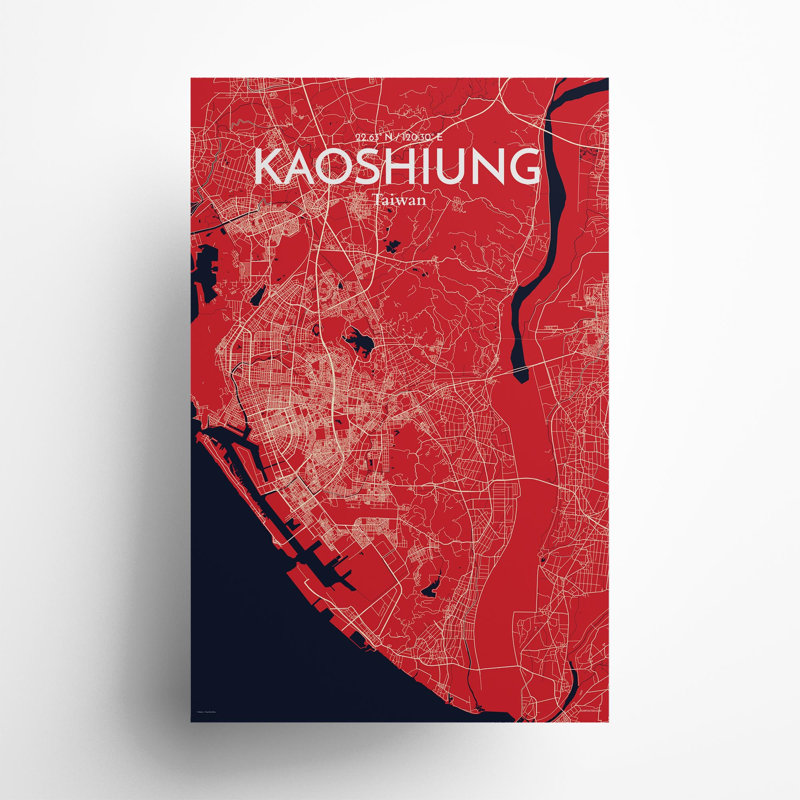 Kaoshiung City Map In Nautical - No Frame Print, 17cm H x 11cm W x 0.05cm D