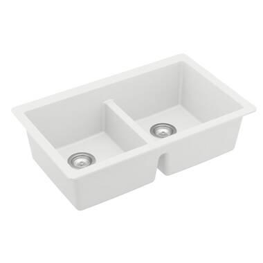 Karran QU-810 PK1 32 inch Undermount Double Bowl 50/50 Quartz Kitchen Sink Kit in White