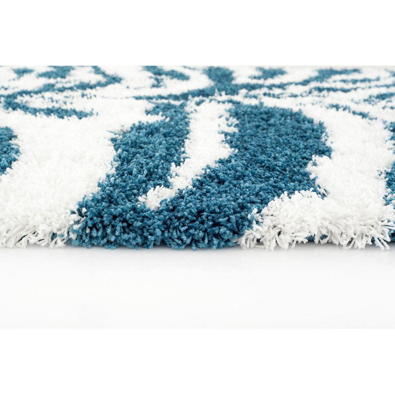 Tapis d'intérieur / extérieur tissé à la machine turquoise / blanc Baller, 7 pi x 10 po