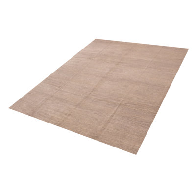 Tapis taupe en soie noué à la main unique 12 pi 0 po x 15 pi 0 po