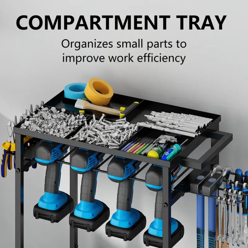 Heavy Duty Metal Garage Organizer with Wheels - Workshop Tool Storage Rack for Tools and Accessories, Black