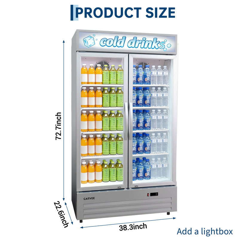 34.8 Cu.ft Double Door Commercial Beverage Cooler - 580-Can Glass Display Fridge | Frost-Free Air-Cooled, RGB Lights, 8 Adjustable Shelves, Duty Drink Cooler for Bar/Restaurant/Store
