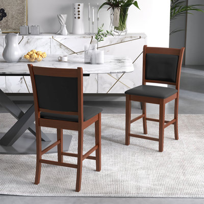  Upholstered Counter Stool Set Of 4 W/ Solid Rubber Wood Frame Ergonomic Backrest by Red Barrel Studio