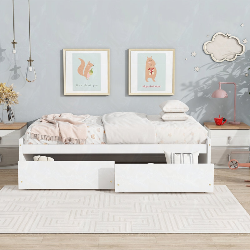 Lit simple avec 2 tiroirs, Blanc