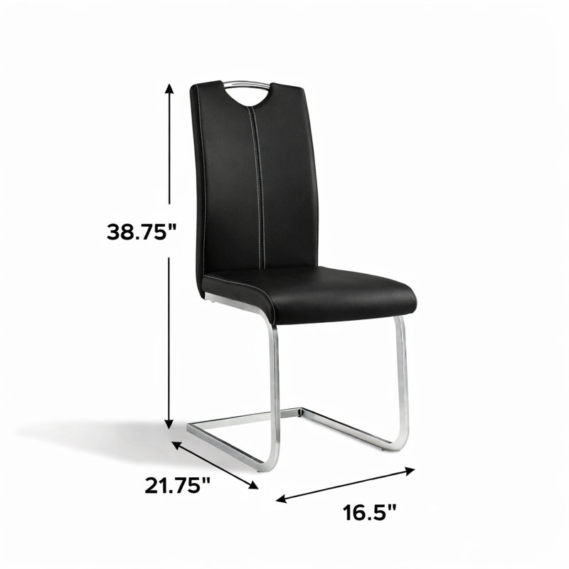 Odette Modern Upholstered Vegan Leather Dining Chair With Chrome Cantilever Frame, Black