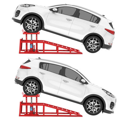 Heavy Duty Hydraulic Lift Ramps for Car & Truck – 2 Pack, 5 Ton (11,000 lbs), Adjustable Height 9.8"–16.21", Low Profile, Steel Construction, Reflective Strips, Garage & Maintenance – Red