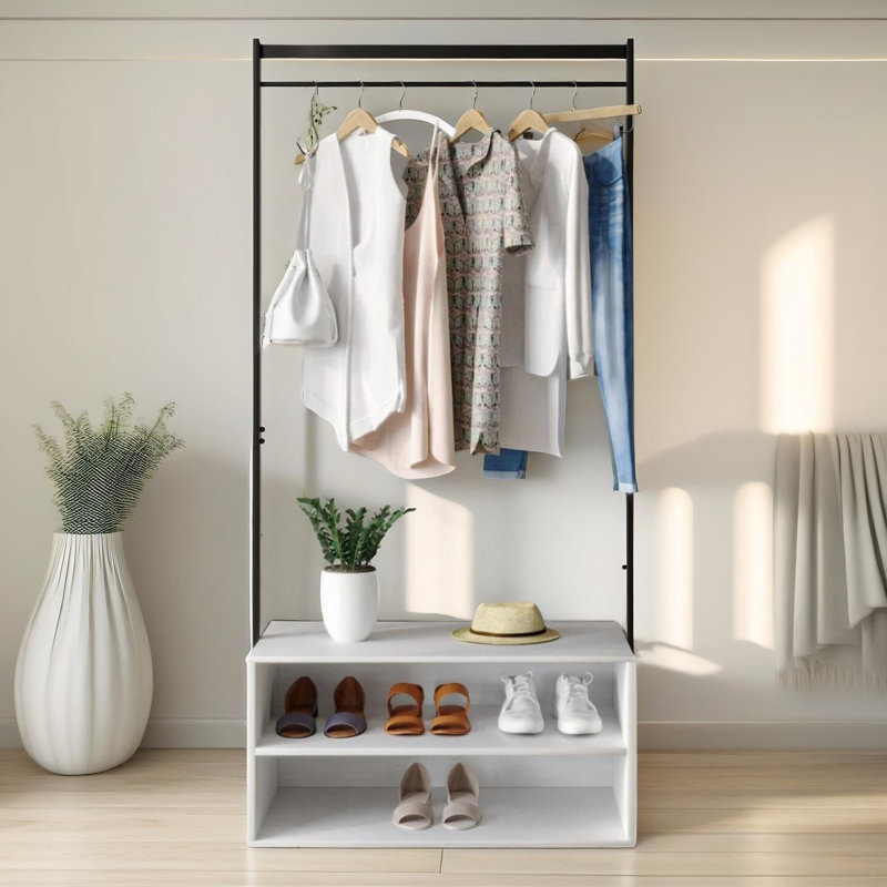 Bartoe Freestanding Garment Rack Clothes Organiser Shoe Storage Bedroom Furniture, White