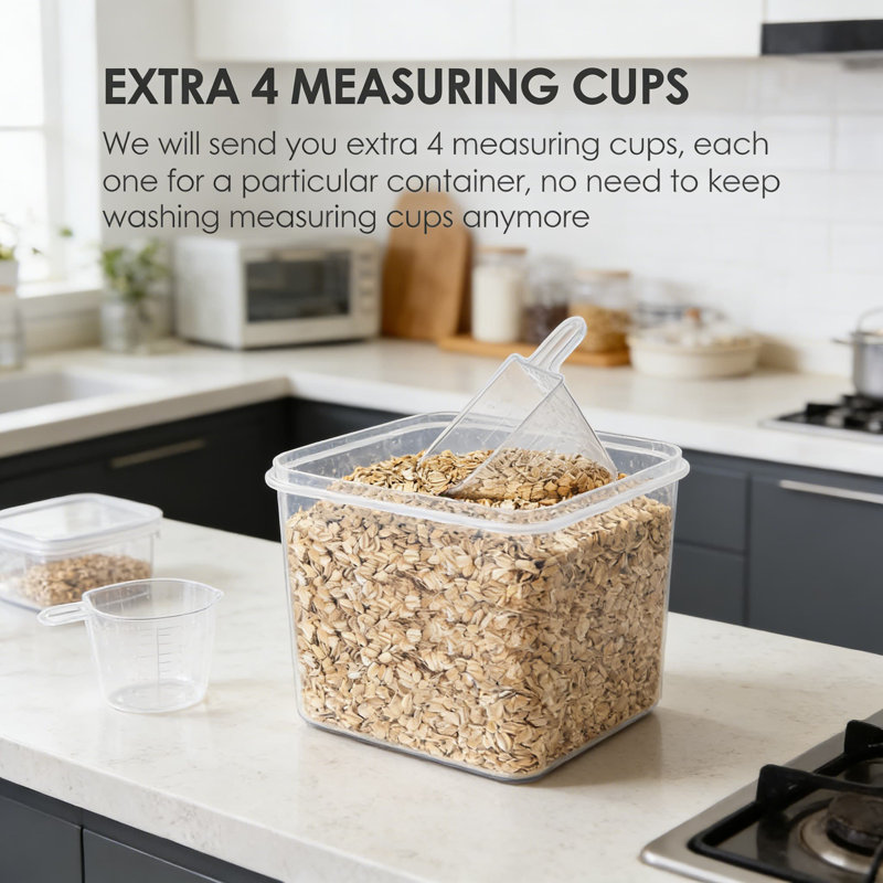 Ensemble de 4 contenants de rangement pour aliments hermétiques très grands et grands de 5,9 pintes pour la farine, les pâtes, les céréales, les articles de cuisson, le plastique sans BPA avec couvercles verrouillables et étiquettes