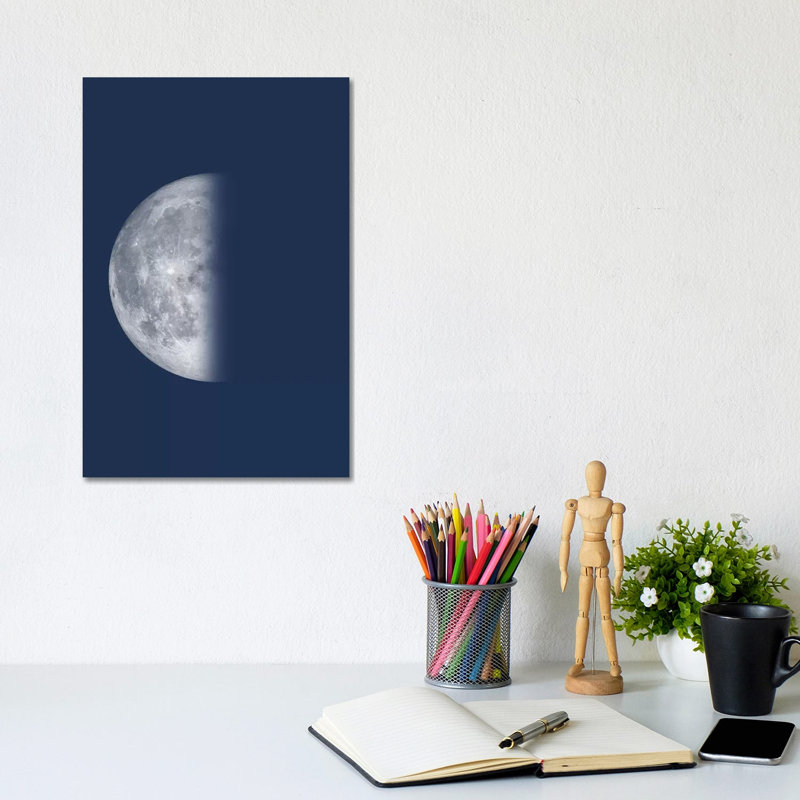 Last Quarter Moon - Blue 1 Piece Wrapped Canvas Wall Art, 20.32 cm H x 30.48 cm W