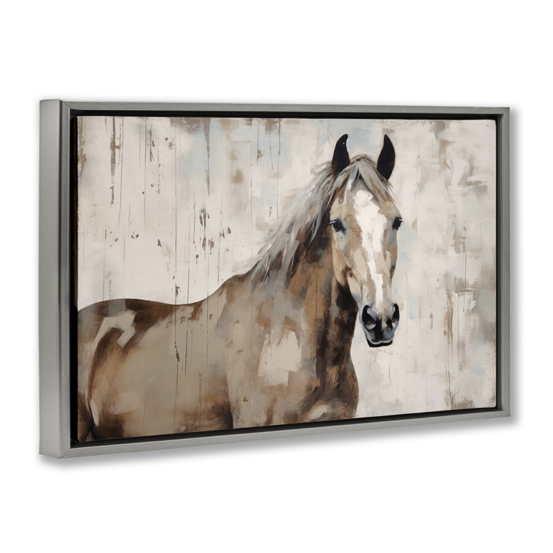 Toile flottante encadrée dorée rustique Stoic Mare par Irena Orlov, Cadre flottant gris lustré, H 17 po x l 25 po
