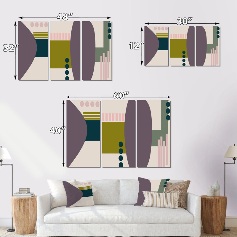 Ensemble de 3 pièces scandinaves à motif géométrique minimaliste VI - Mid-Century Modern Art, H 28 po x l 36 po