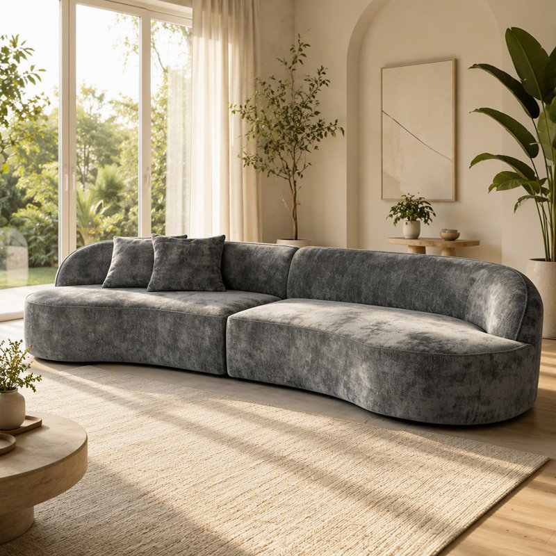 Canapé d'angle modulaire incurvé en chenille de 114 po, gris foncé, sans assemblage, Gris