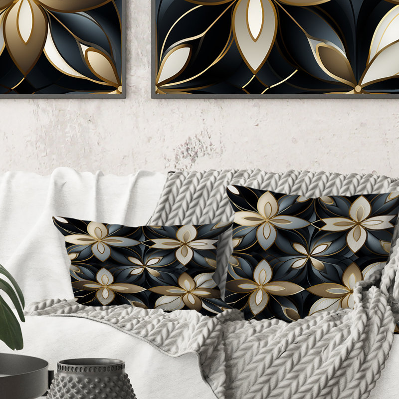 Dimensions de la mosaïque de marbre noir et doré - Coussin décoratif imprimé géométrique