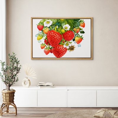 «Strawberry Botanical Vintage Fruit and Blossom», reproduction d'art sur toile encadrée dans la chambre principale