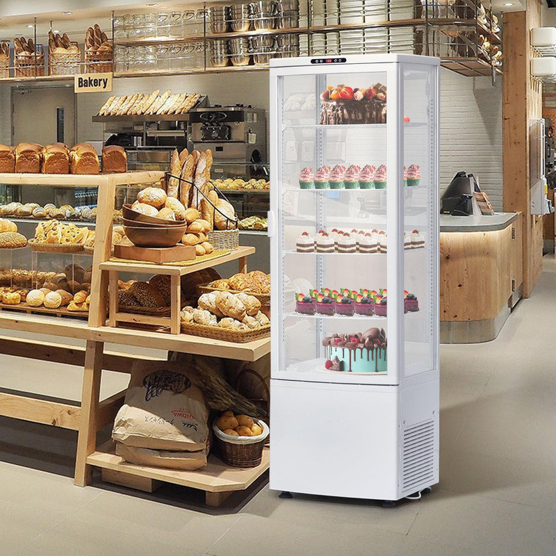 8.4 Cu.ft Single-Door Glass Display Fridge with LED Light – Commercial Drink Refrigerator for Cafe, Restaurant, Dessert Shop