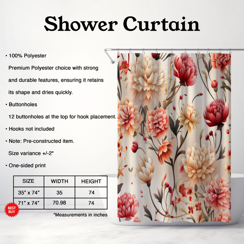 Rideau de douche Carnation Bouquet - Premium, H 74 po x l 71 po